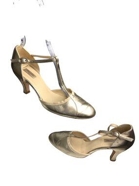Repetto Paris Metallic Gold T-Strap Heels Womens Size 39.5 Elegant Party Shoes